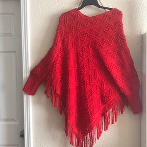 Red fringe pullover sweater